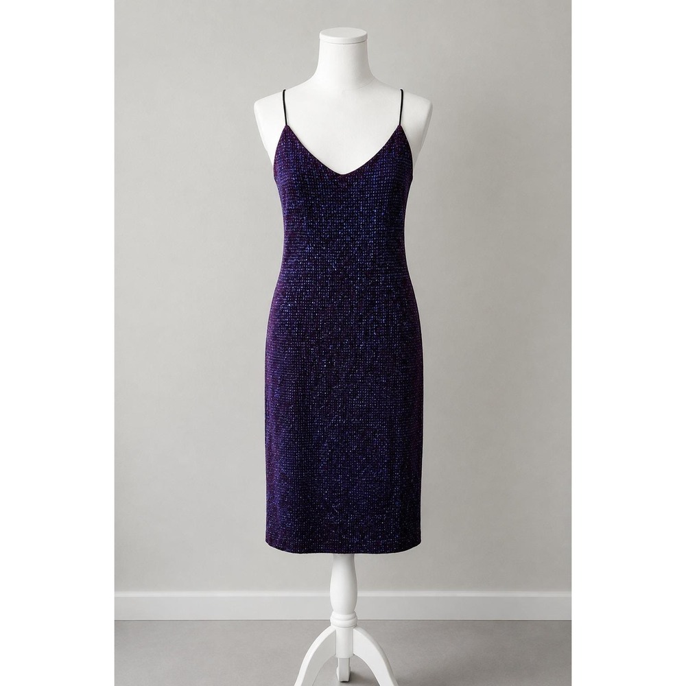 Jodi Kristopher Purple Blue Glitter Mini Dress Low Back V-Neck Spaghetti Strap S